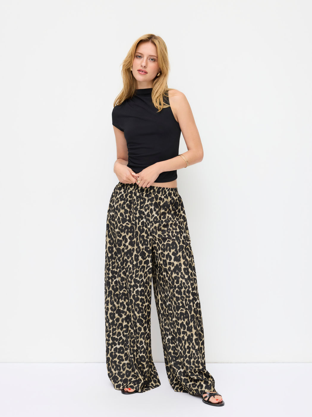 Leopardenmuster Low-Rise Weitbeinige Hose