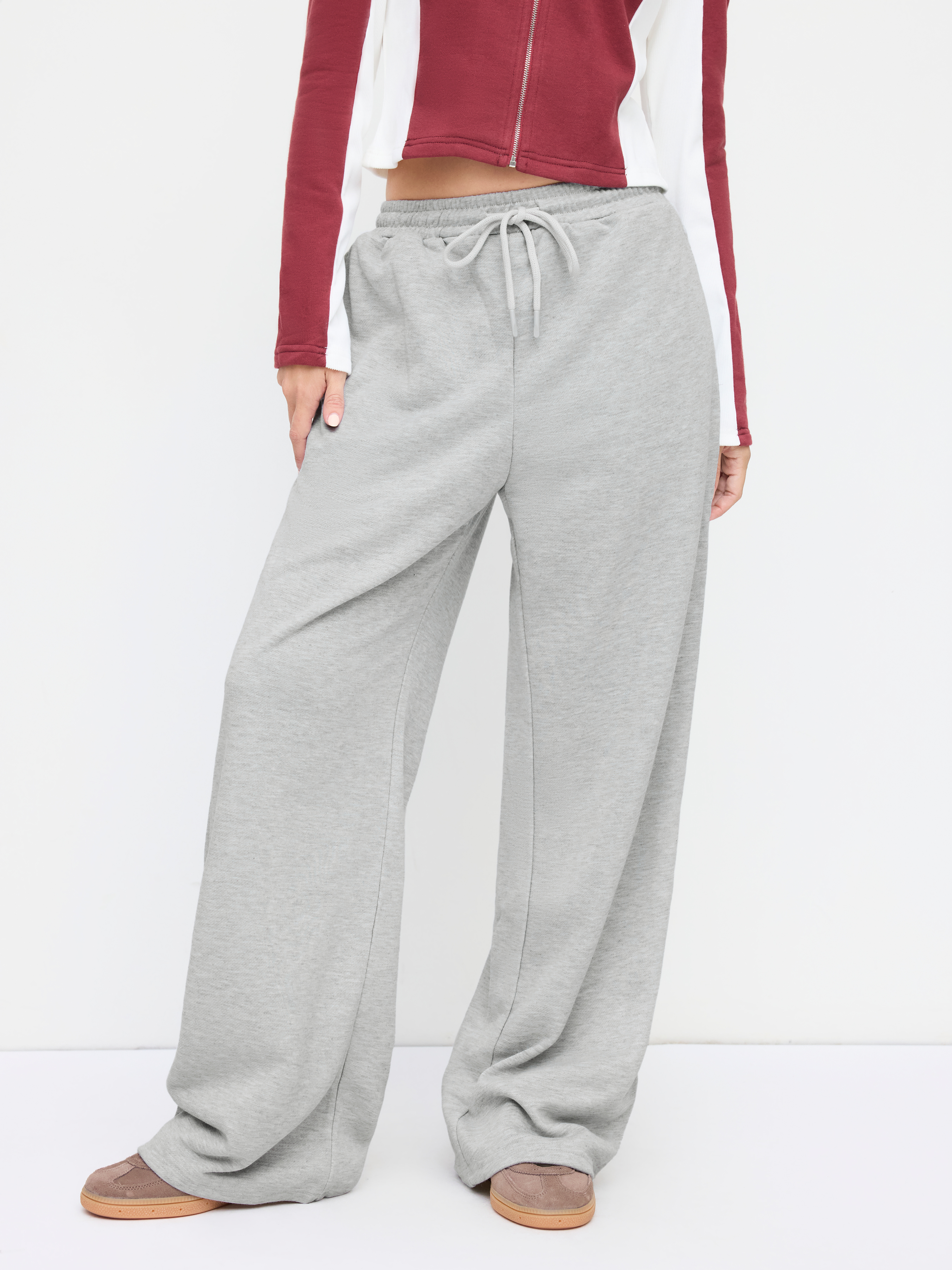 Knit Fabric Drawstring Pull-On Wide Leg Sweatpants For