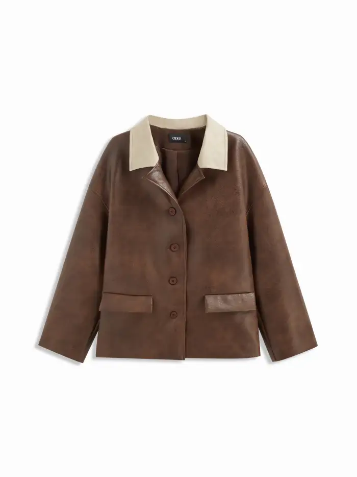 Suede Notched Collar Long Sleeve Oversized Blazer