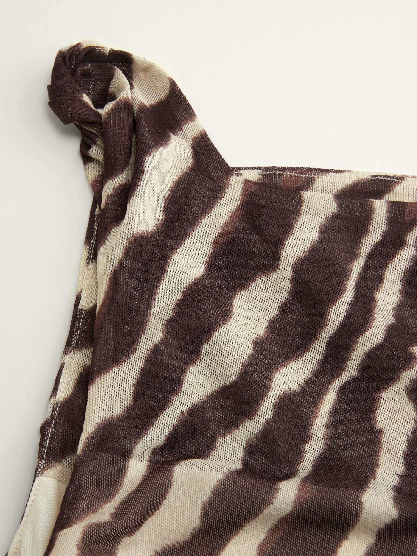 Mesh Zebra Striped Boat Neck Ruched Mini Dress