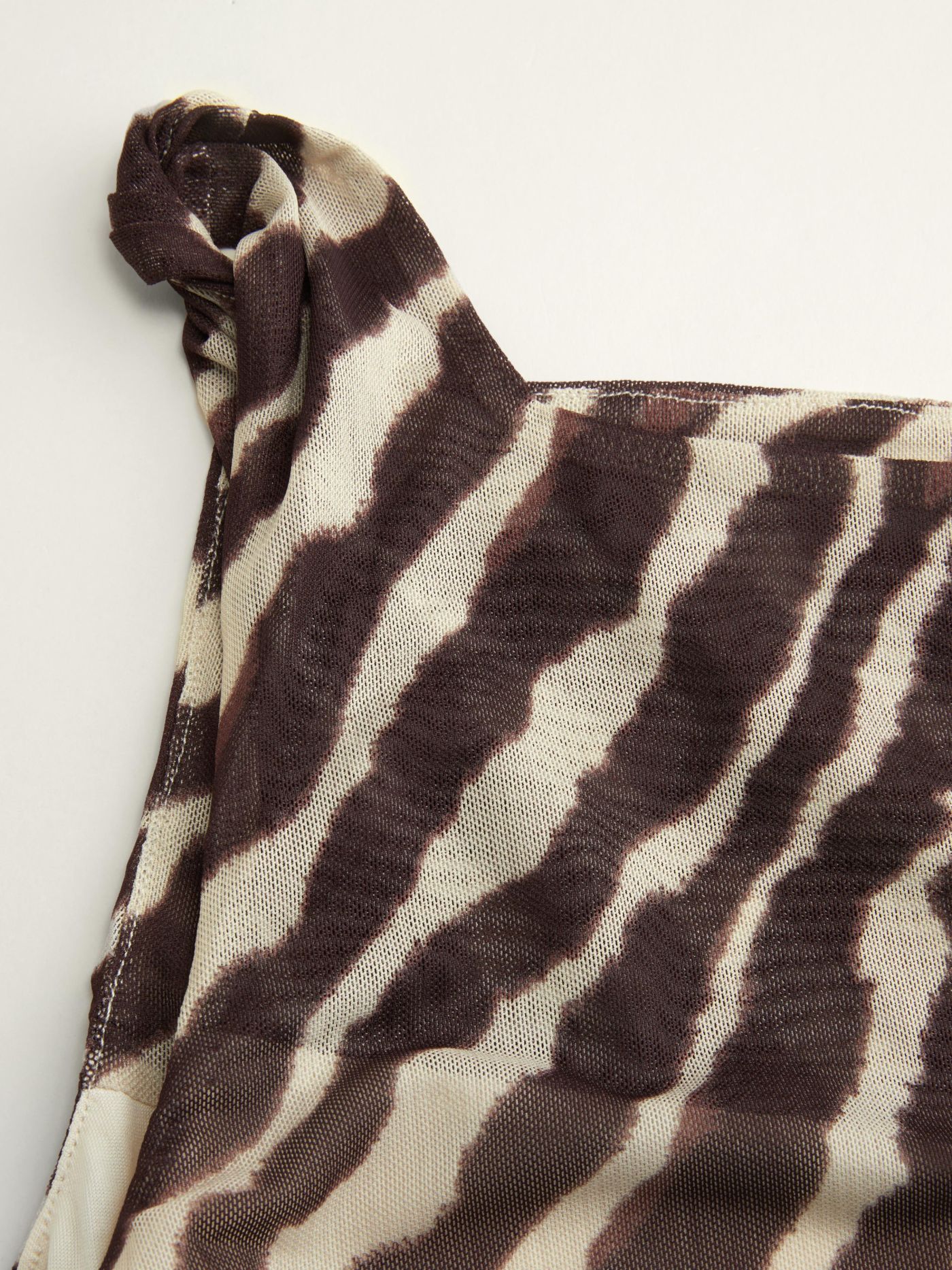 Mesh Zebra Striped Boat Neck Ruched Mini Dress