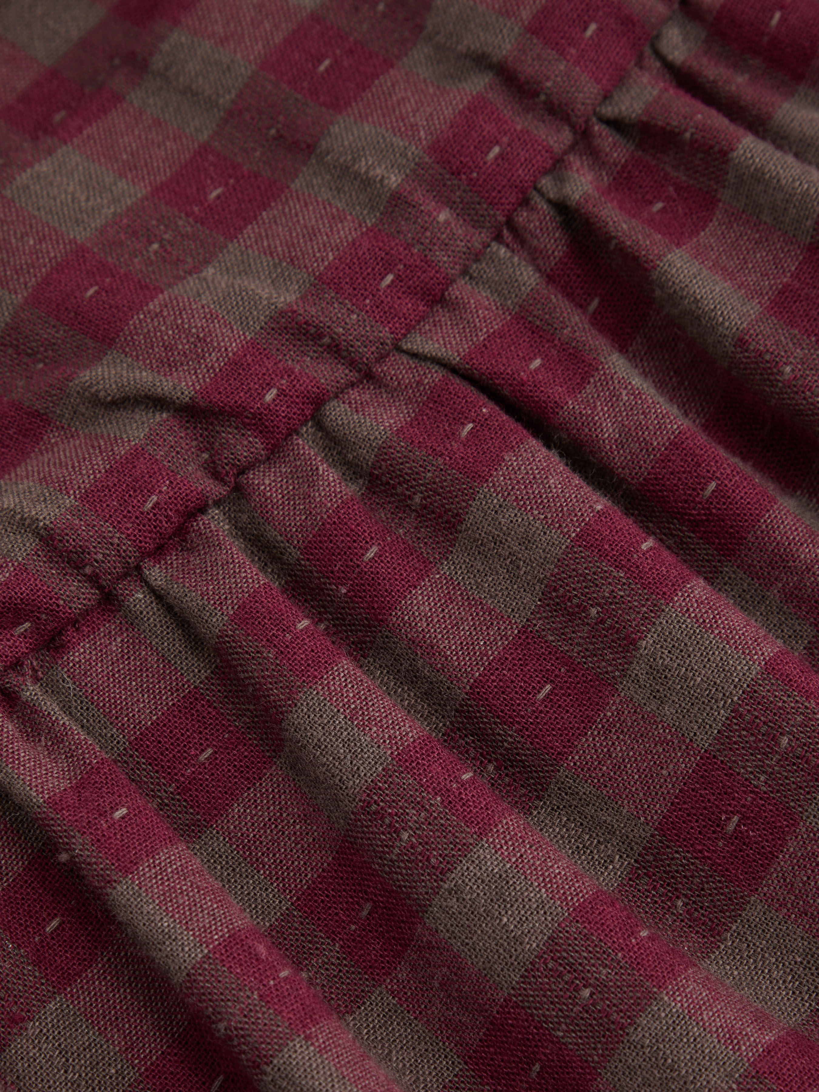 Cotton Mid Rise Plaid Bowknot Ruched Midi Skirt