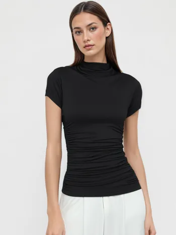 High Neck Ruched Short Sleeve Tee