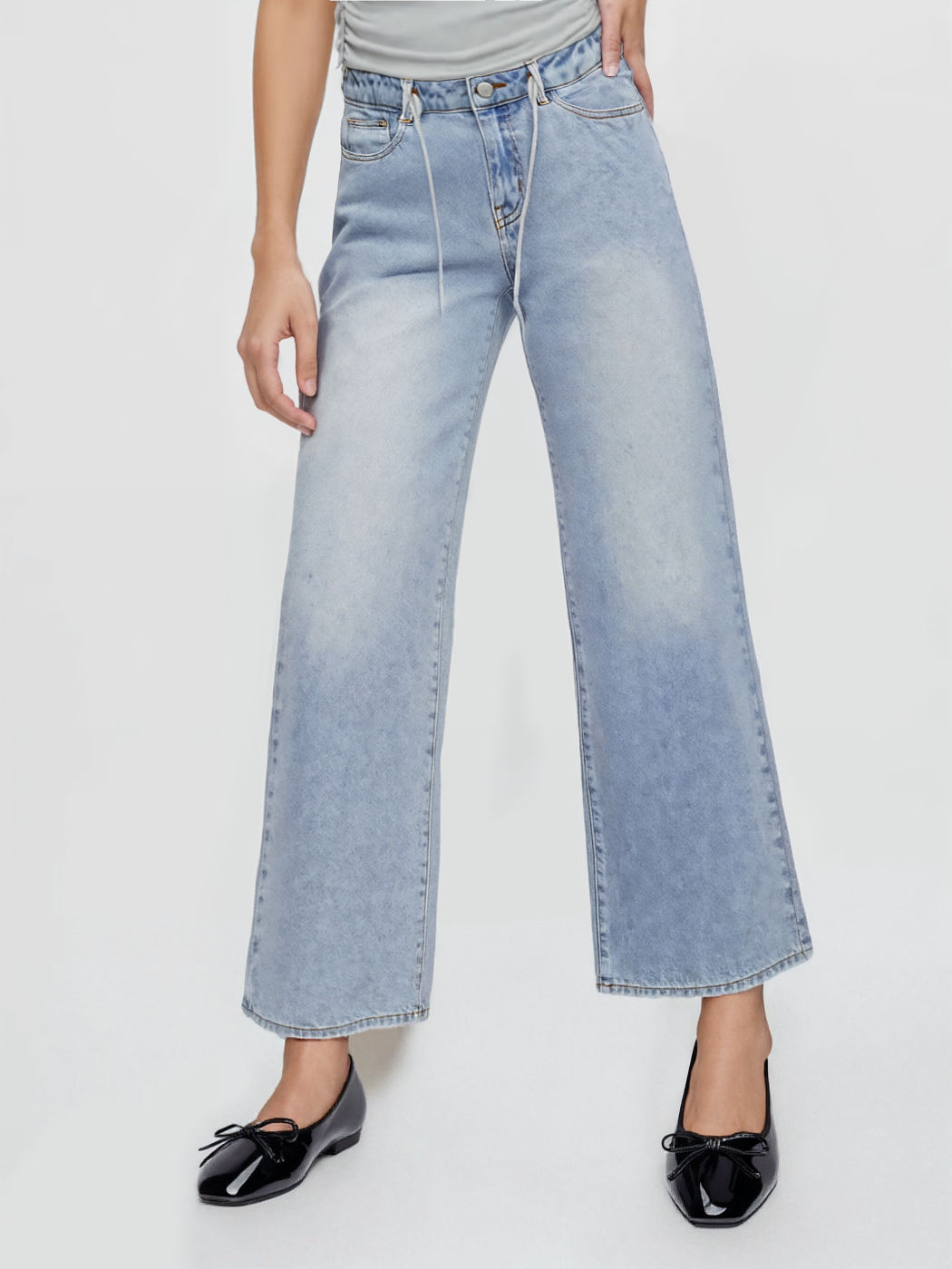 Cider Denim Jeans a vita bassa con coulisse e gamba dritta