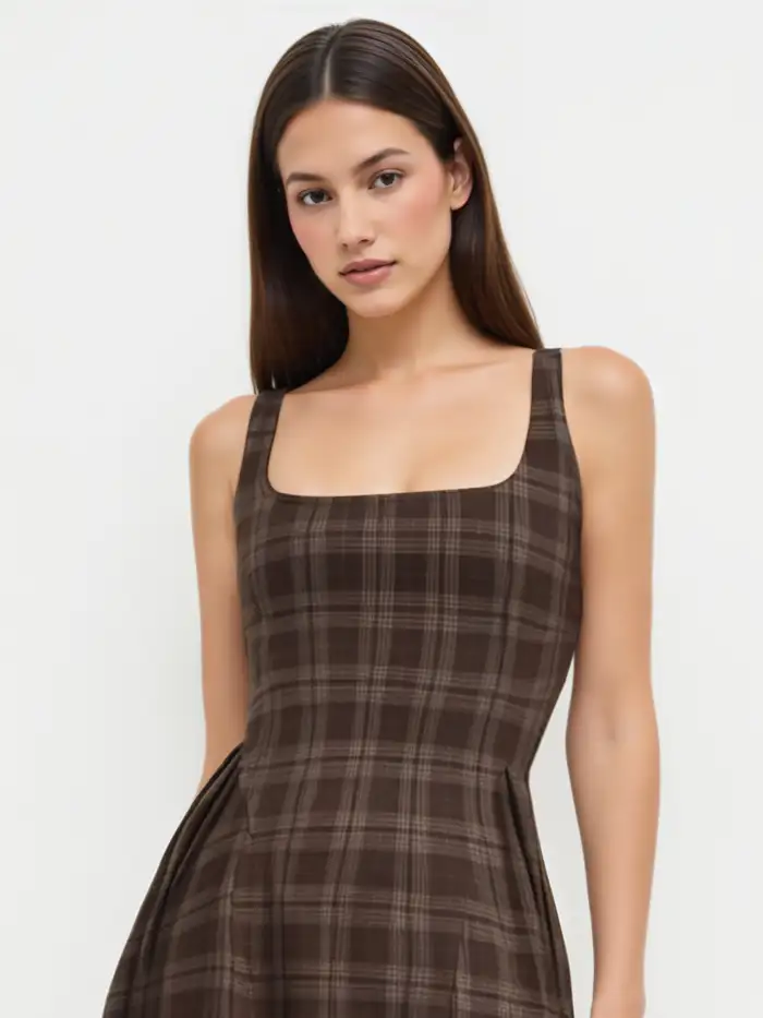 Halter Gingham Knotted Ruffle Midi Dress