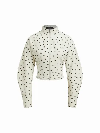 Giacca con zip e collo alto a pois in misto lino