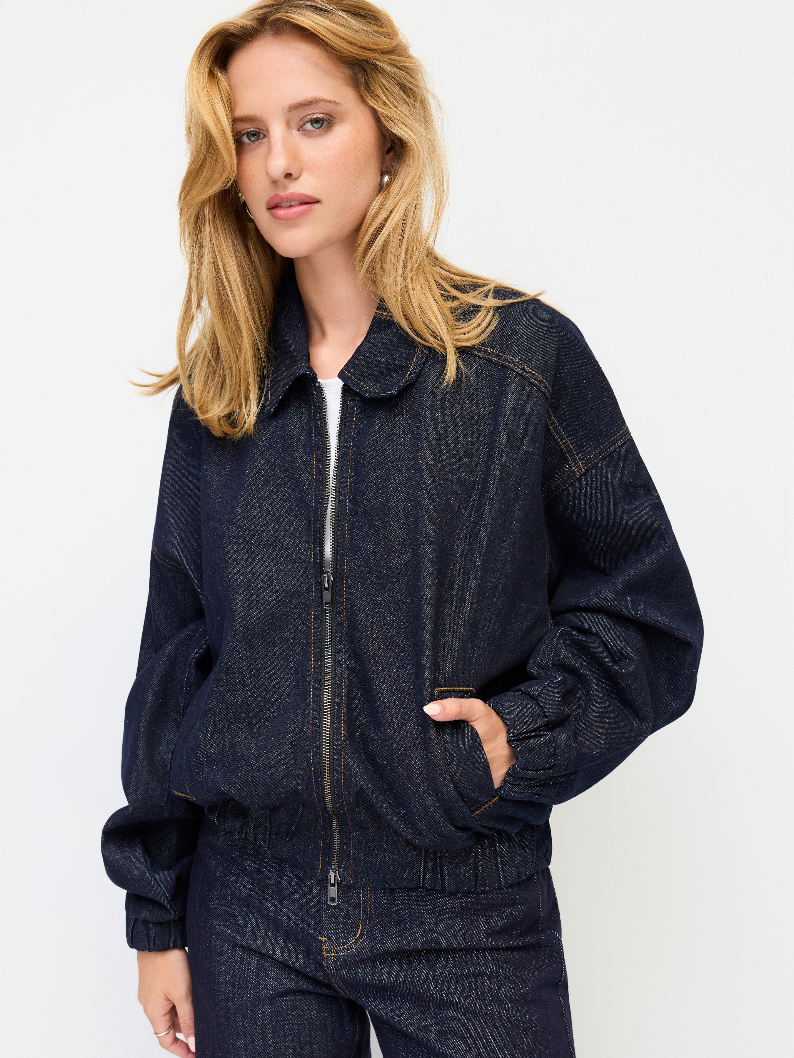  Collar Long Sleeve Oversized Denim Jacket