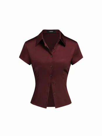 Camicia a Maniche Corte con Collo in Raso
