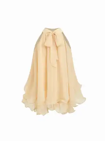Blusa con Scollo all'Americana con Nodi e Orlo a Balze a Strati