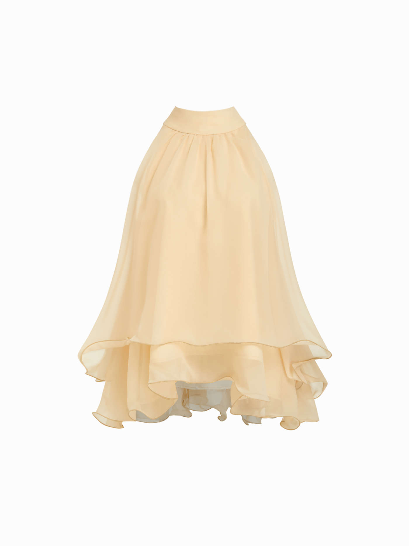 Halter Neckline Knotted Layered Ruffle Hem Blouse