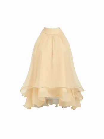Blusa con Scollo all'Americana con Nodi e Orlo a Balze a Strati