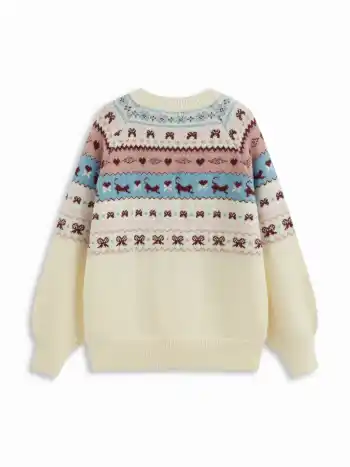 Top a maniche lunghe in maglia con scollo rotondo azteca