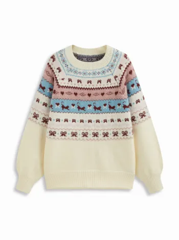 Top a maniche lunghe in maglia con scollo rotondo azteca