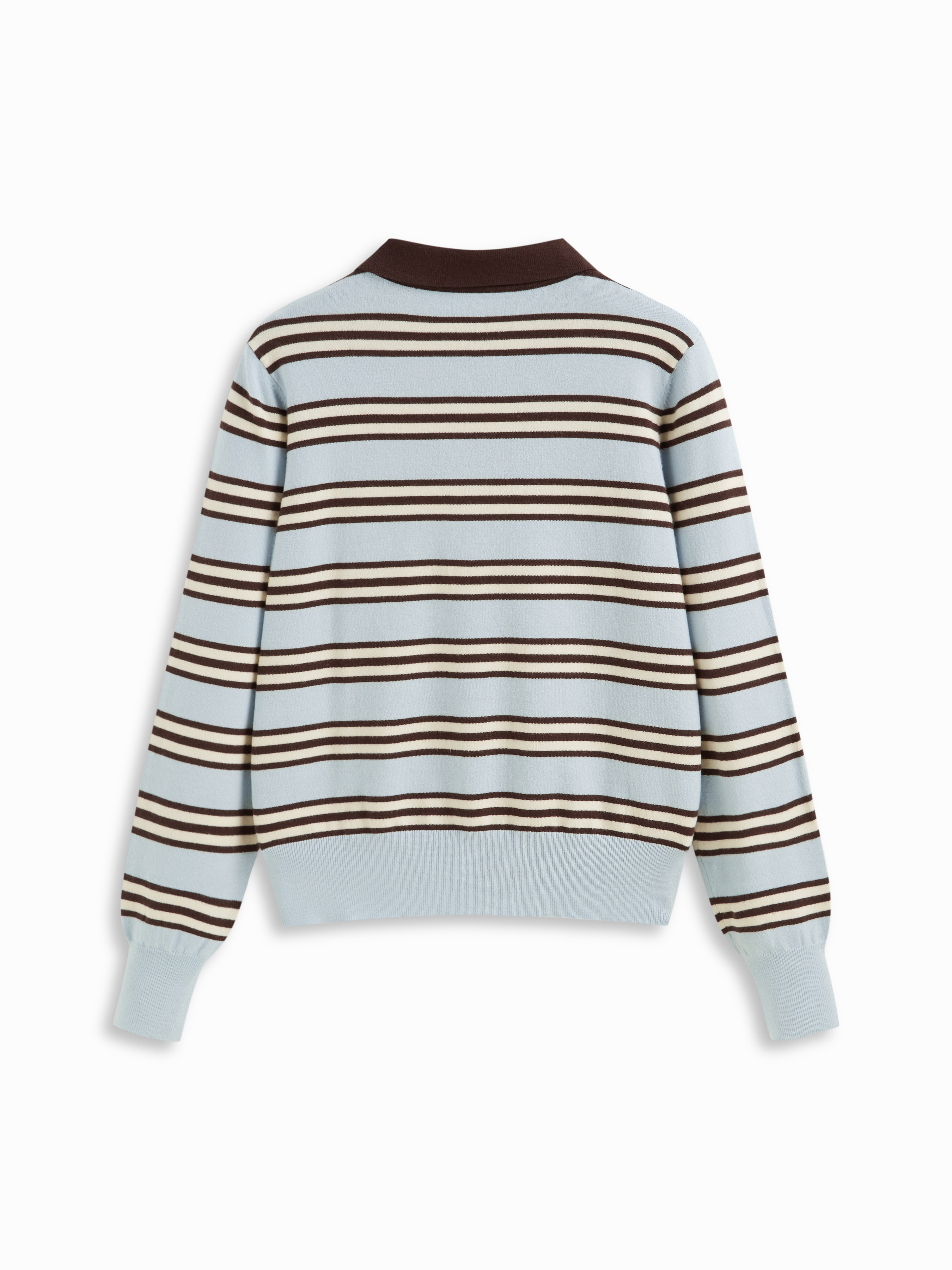 Knit Striped Polo Neck Long Sleeve Oversized Top