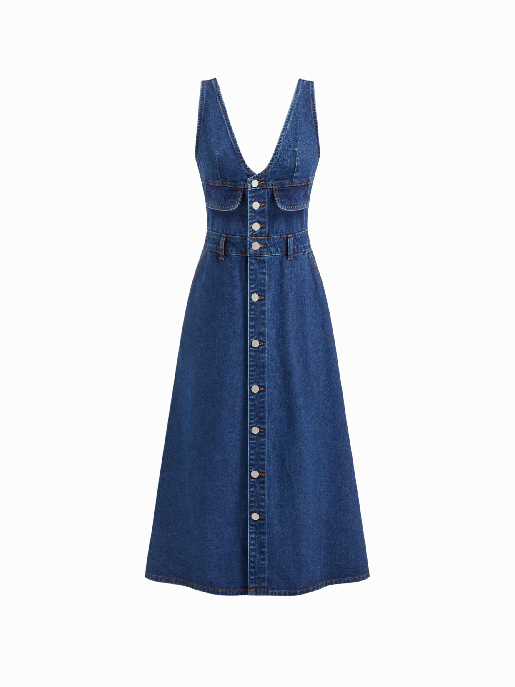 Cider Denim V-neck Button Maxi Dress