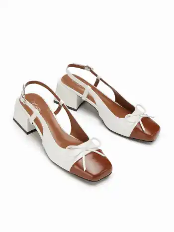 SLINGBACK BICOLORE CON FIOCCO E TACCO ROBUSTO