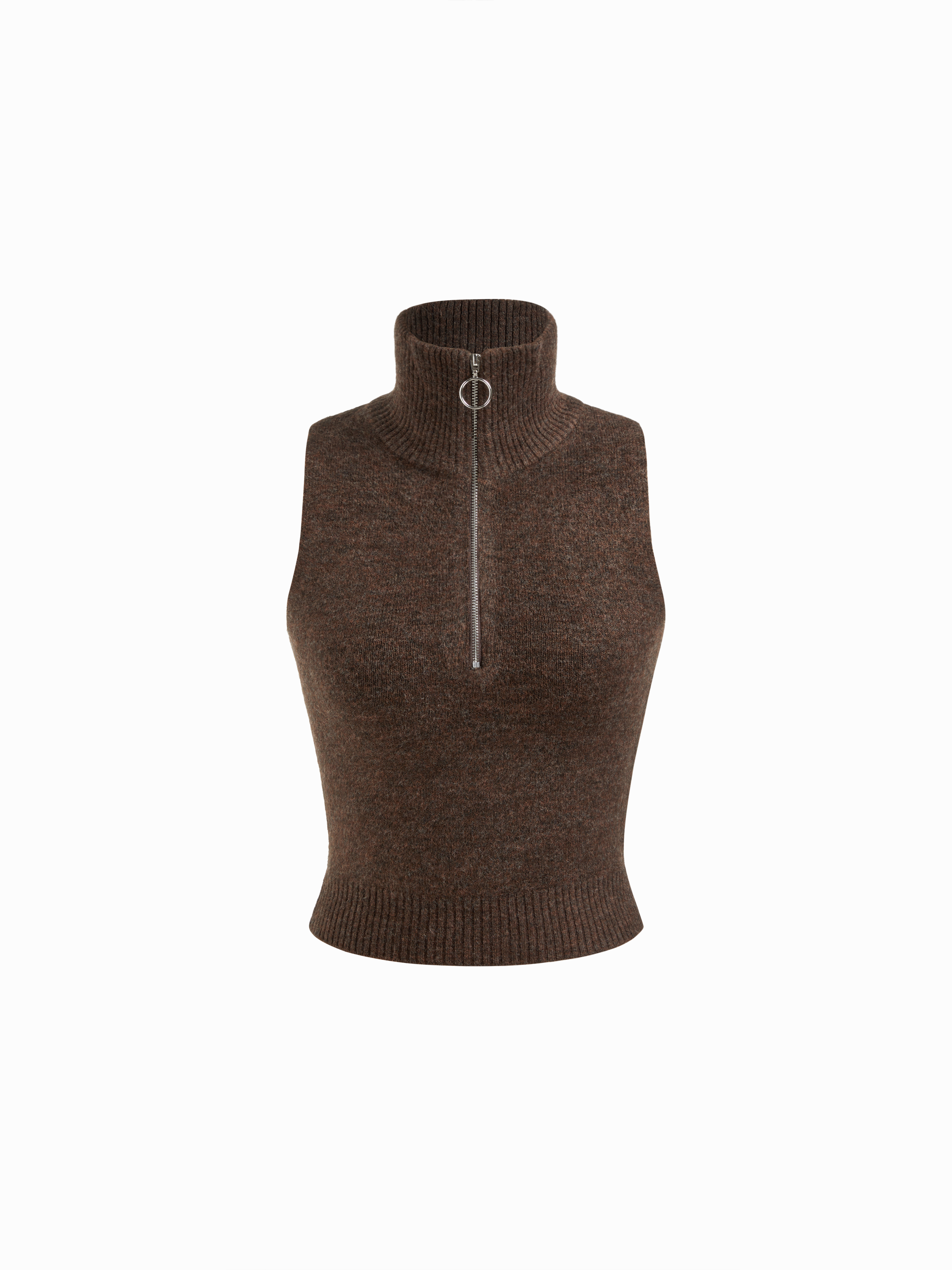 Two Pieces Knit Collar Half Zip Tank Top & Crop Shrug