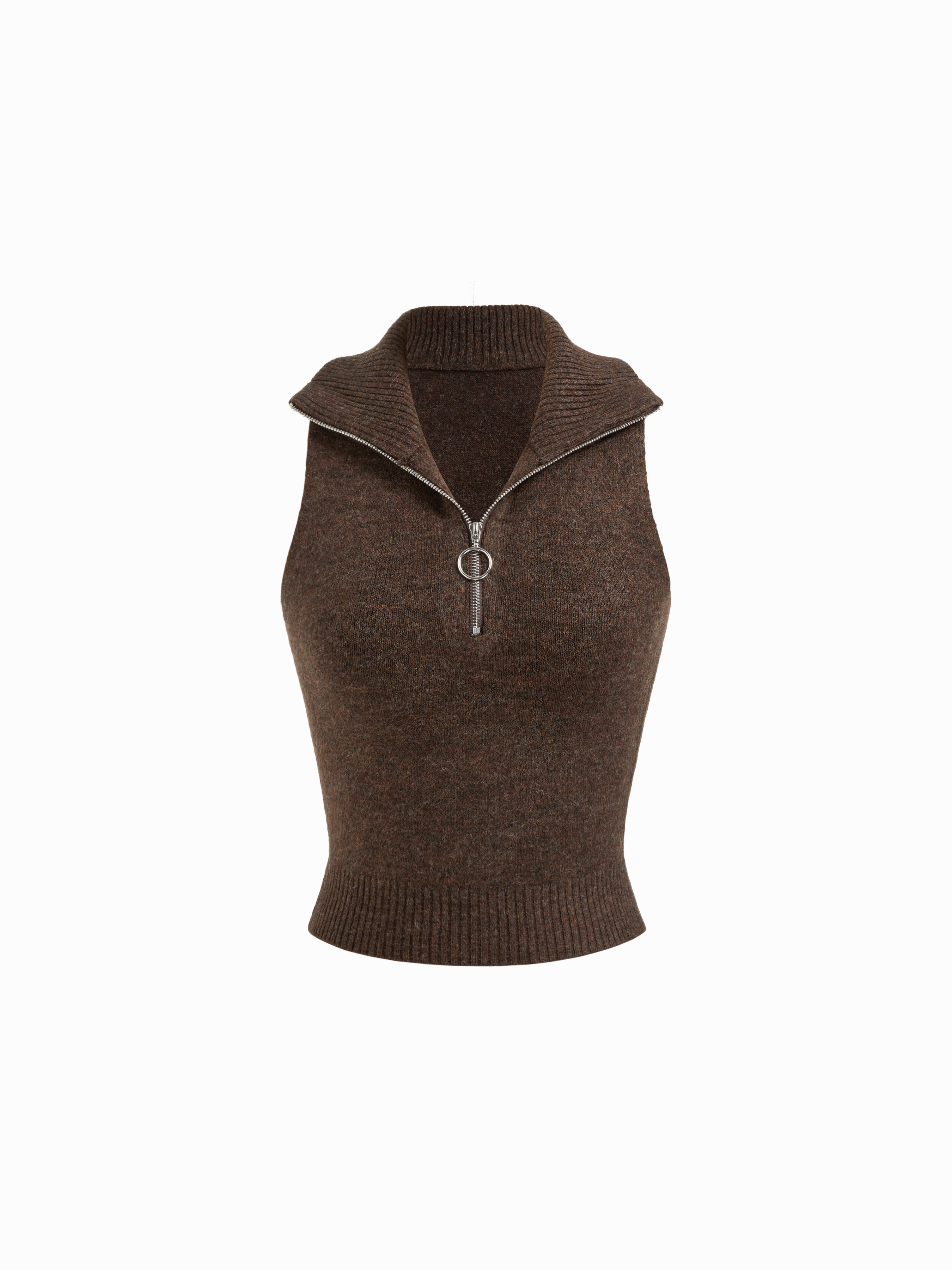 Two Pieces Knit Collar Half Zip Tank Top & Crop Shrug