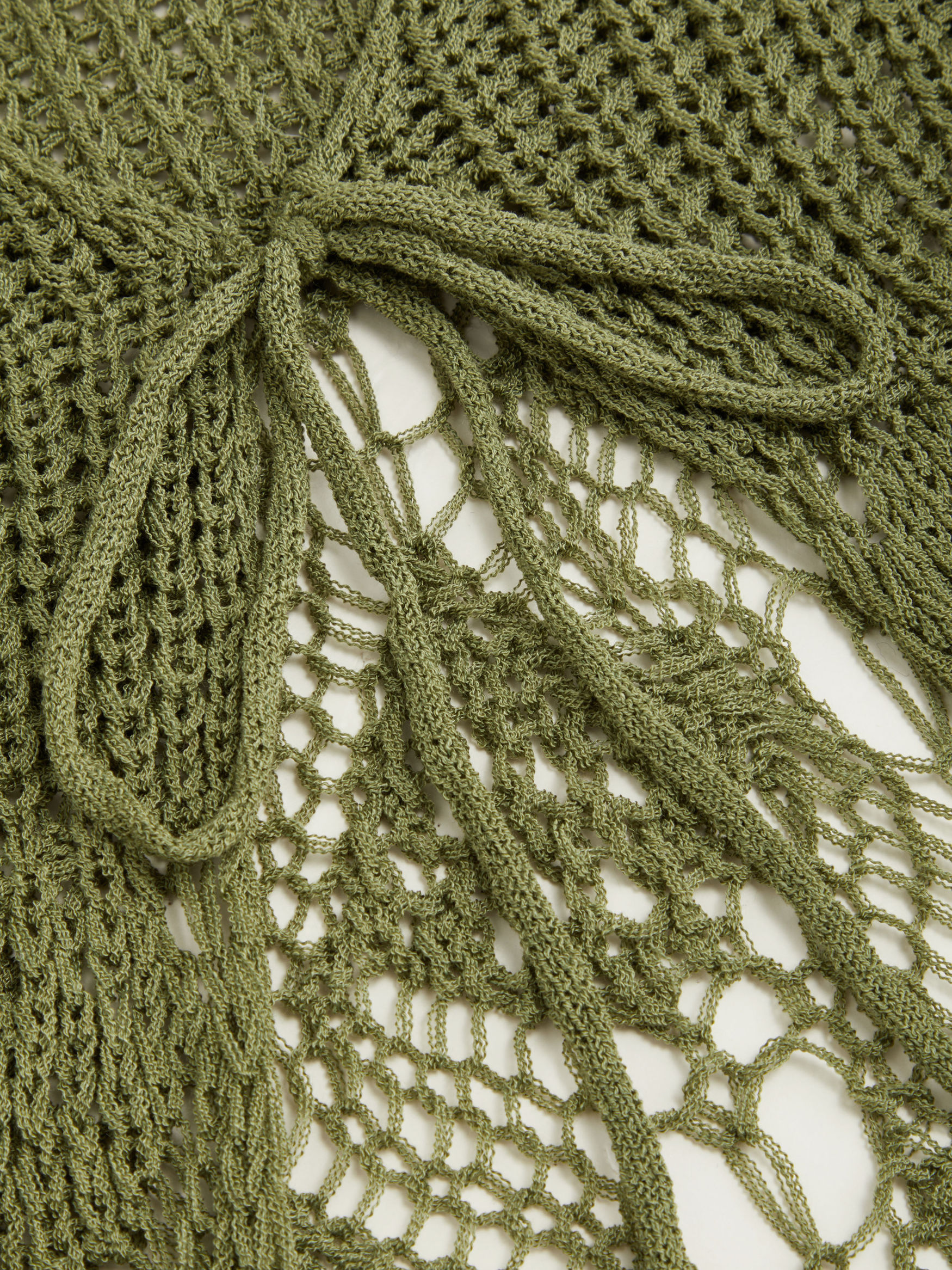 Knit V-neck Bell Sleeve Hollow Out Knotted See-through Top