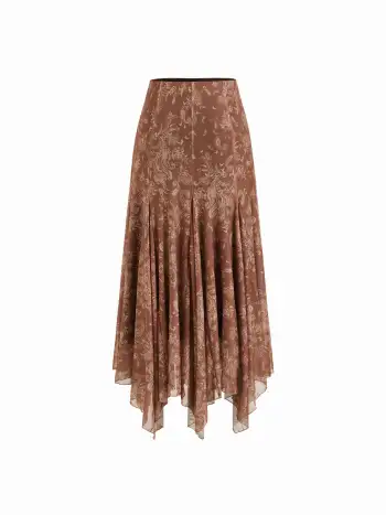 Mesh Sweetheart Neck Paisley O-Ring Ruffle Hem Mini Dress