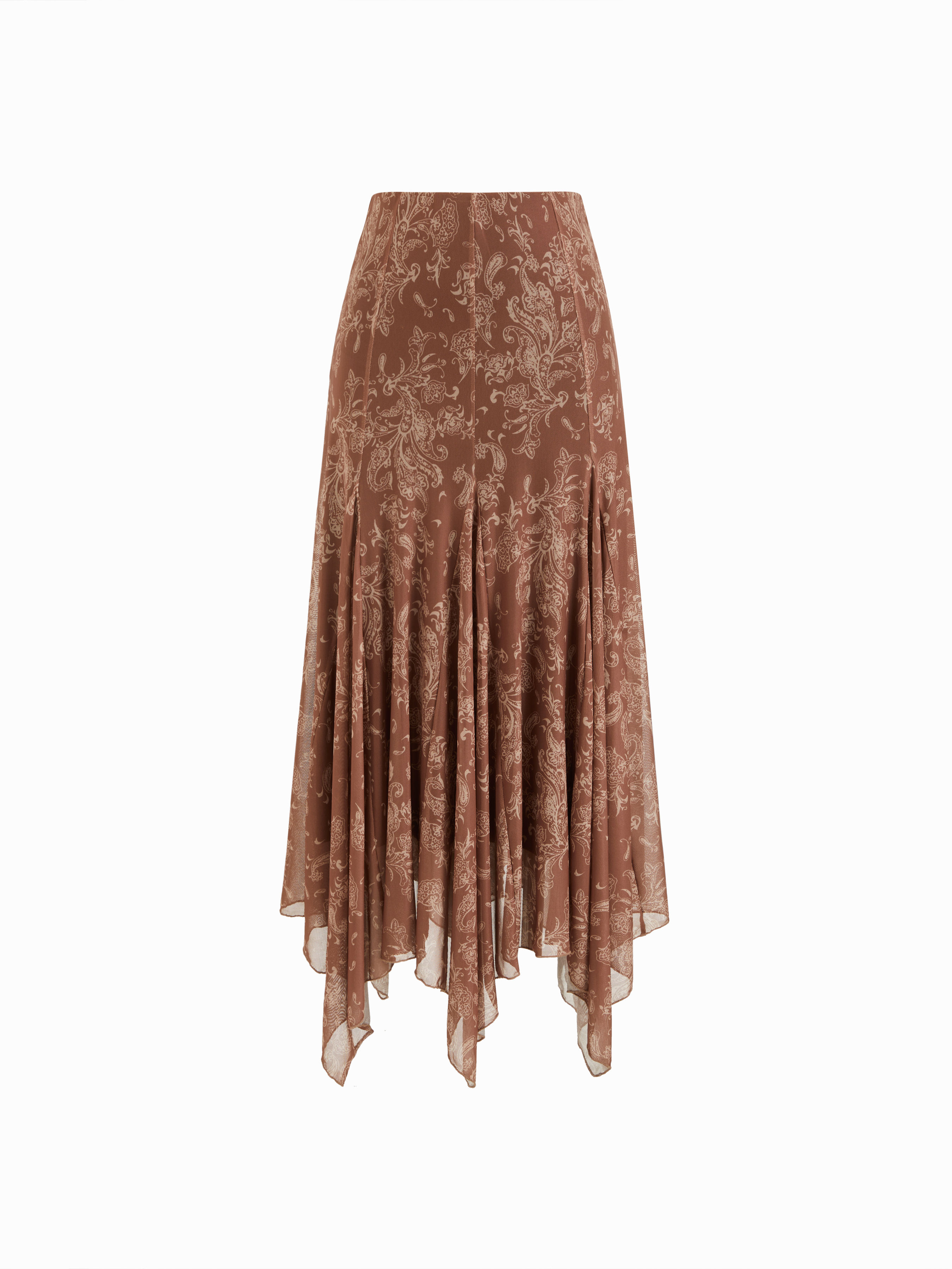 Mesh Mid Rise Aztec Asymmetrical Ruffle Hem Maxi Skirt