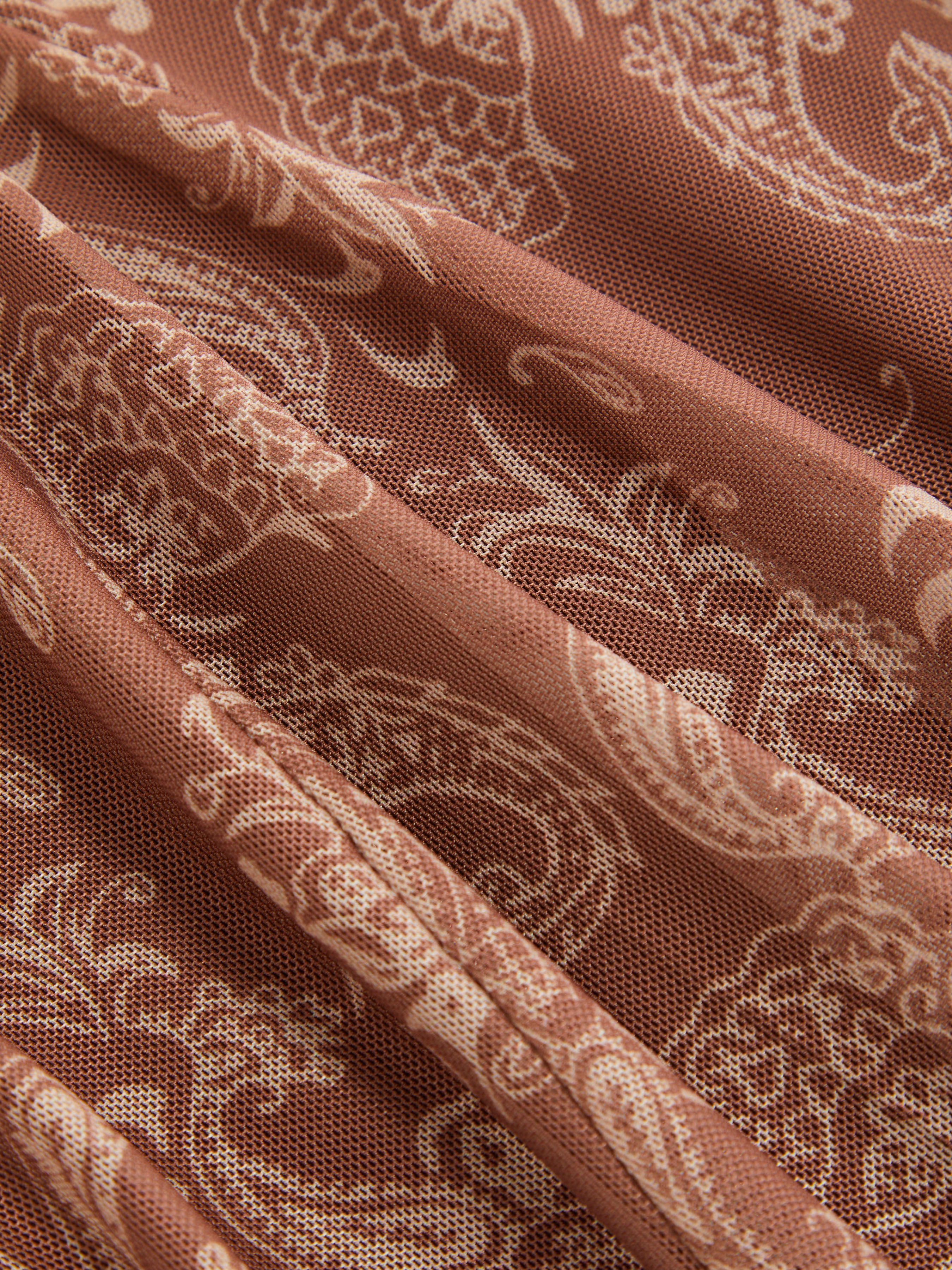 Mesh Mid Rise Aztec Asymmetrical Ruffle Hem Maxi Skirt