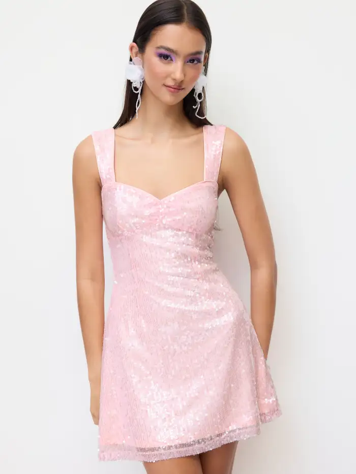 Eras Tour Outfit Taylor Outfit Music Festival Concert Outfits Homecoming Dress Hoco Dresses Sequin Dress Sequin Dress Glitter Dress Sequins Sequins U-neckline Criss Cross Mini Dress For Music Festival/Live House Party/Clubbing
