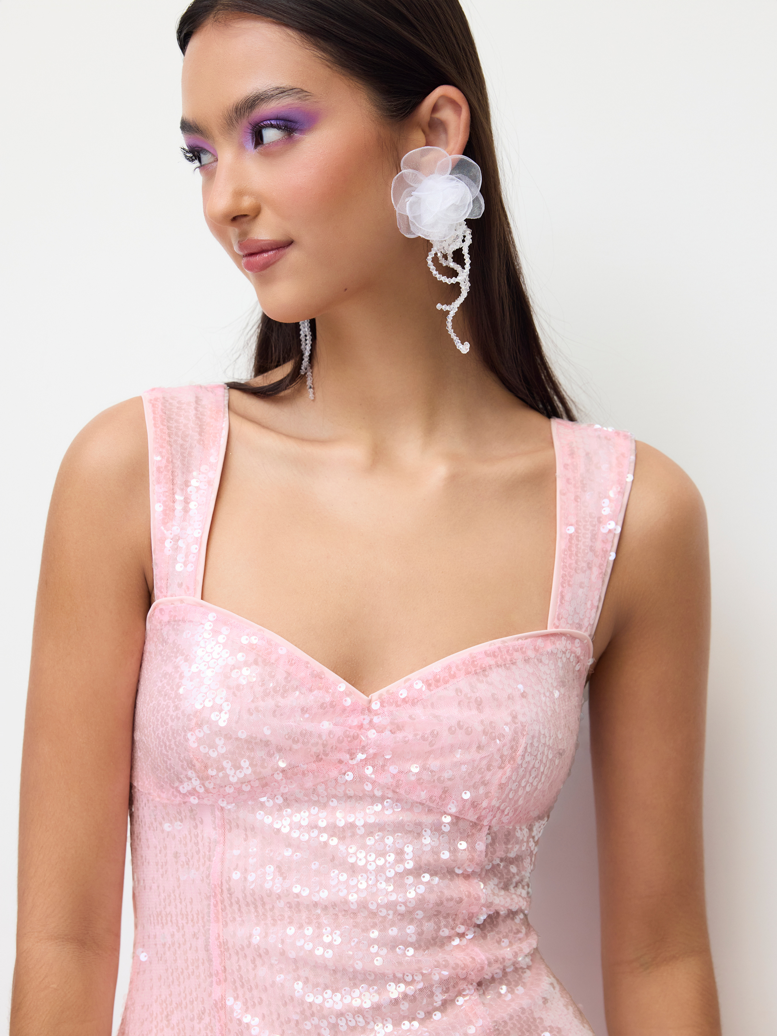 Sequin Sweetheart Neckline Zip Detail Mini Dress