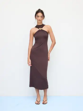 Satin Halter Neckline Backless Maxi Dress