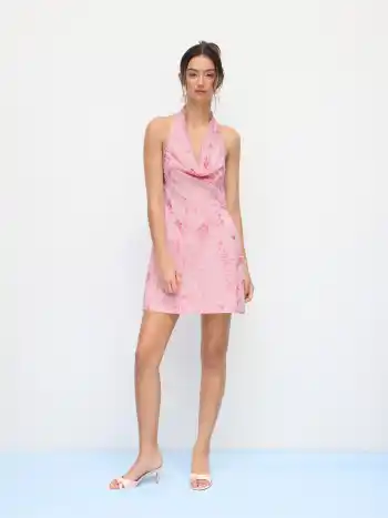 Sequinedecktes Blumenperlen-Halter-Akzent-Mini-Kleid