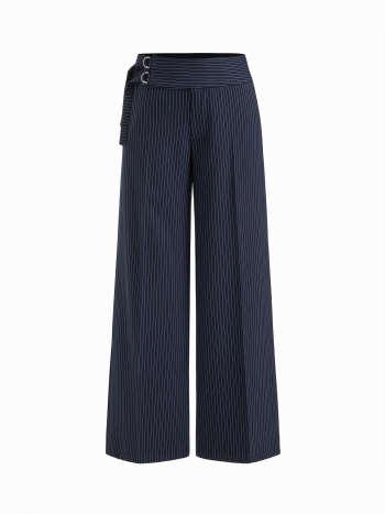 Striped Low Rise Buckle Wide Leg Trousers