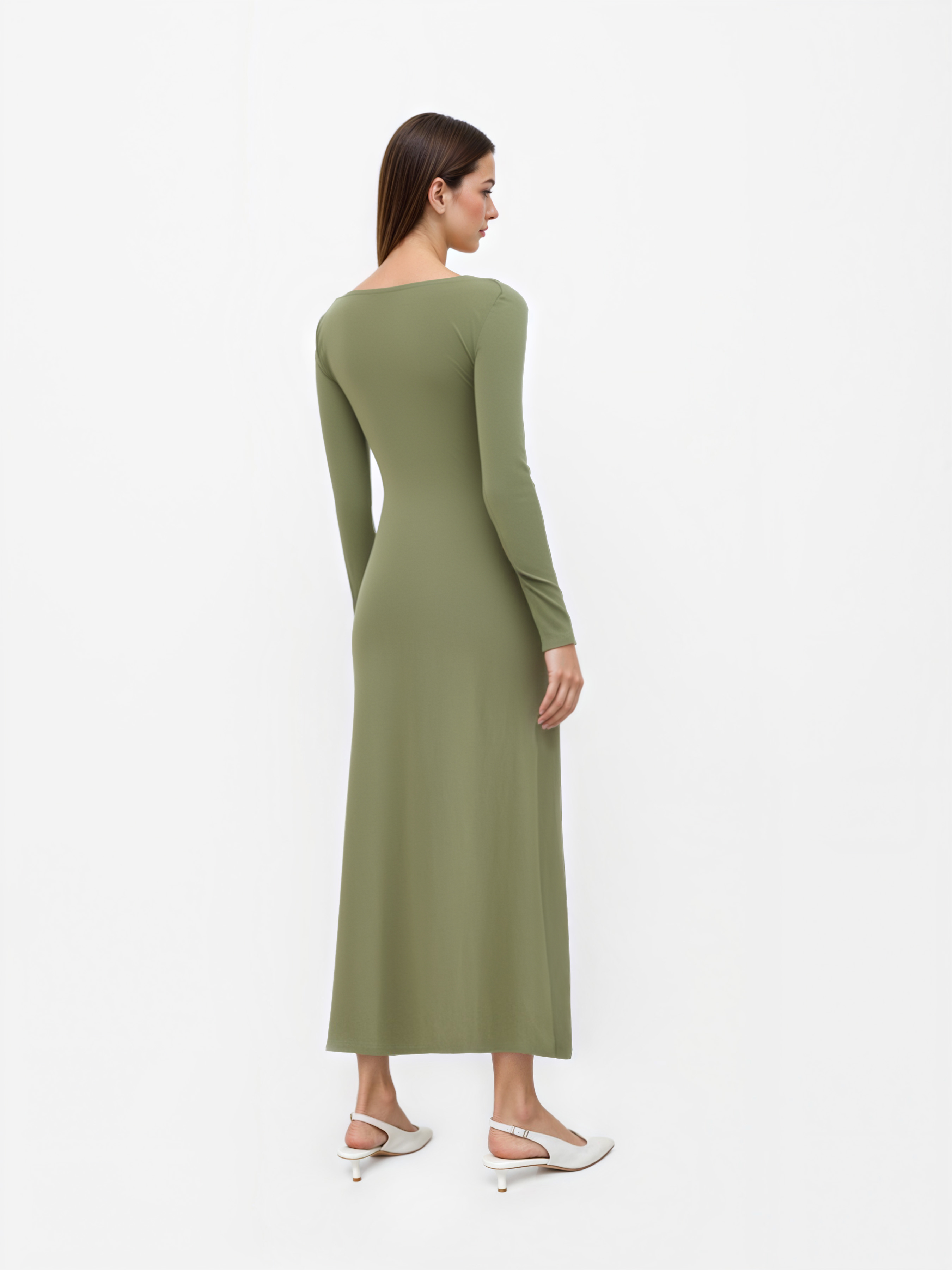 Boat Neck Long Sleeve Ruched Maxi Dress