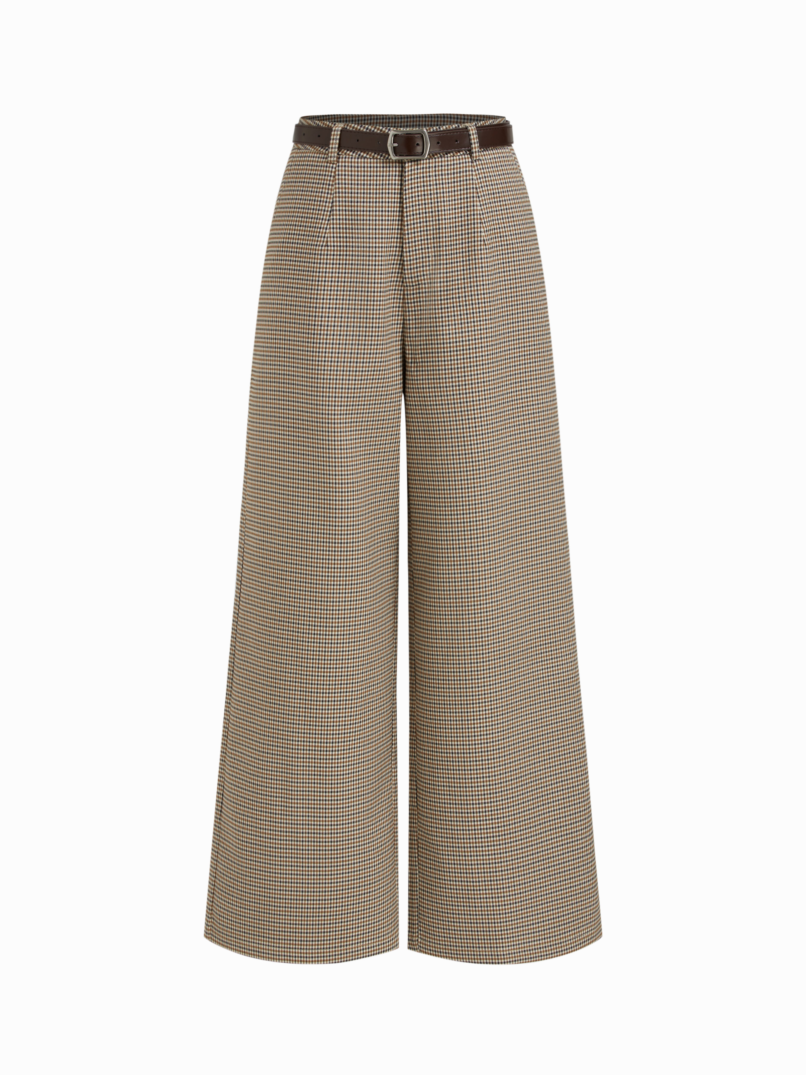 Woven Middle Waist Geometric Pocket Wide Leg Trousers With