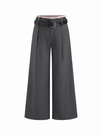 Low Rise Contrasting Binding Wide Leg Trousers With Belt