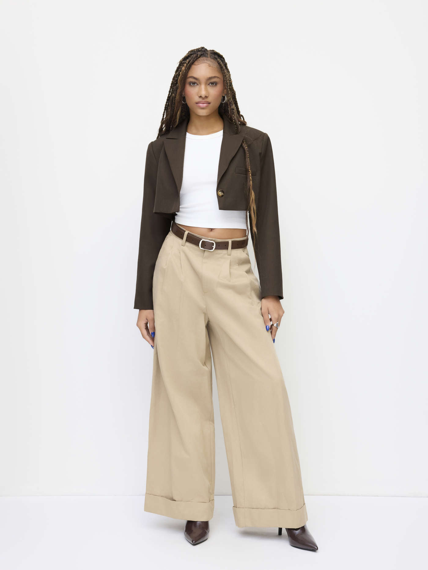 Notched Collar Long Sleeve Crop Blazer