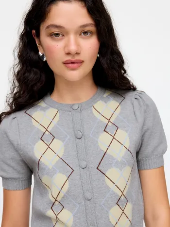 Cardigan lavorato a maglia con motivo a cuore a rombi e bottoni