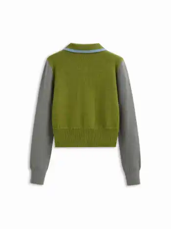 Cardigan lavorato a maglia color block con colletto patchwork e bottoni a maniche lunghe