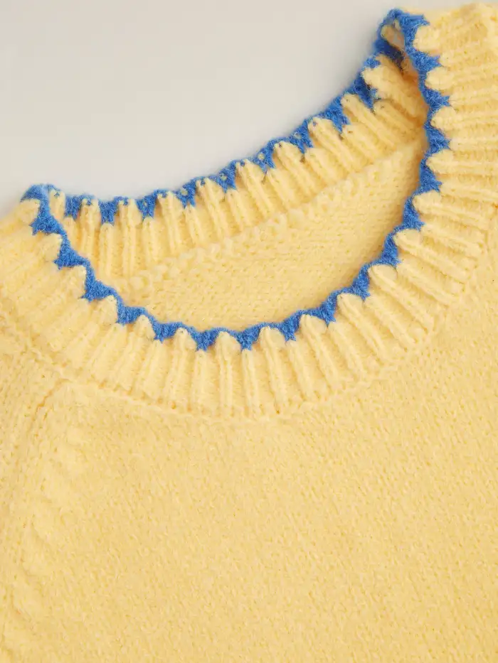Knit Stripe Lobster Graphic  Long Sleeve Contrasting Binding Oversized Top