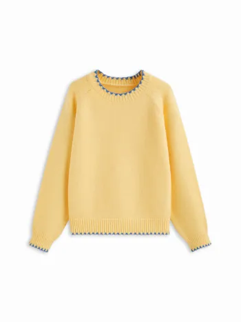 Top a maniche lunghe oversize con collo rotondo in maglia e bordature a contrasto