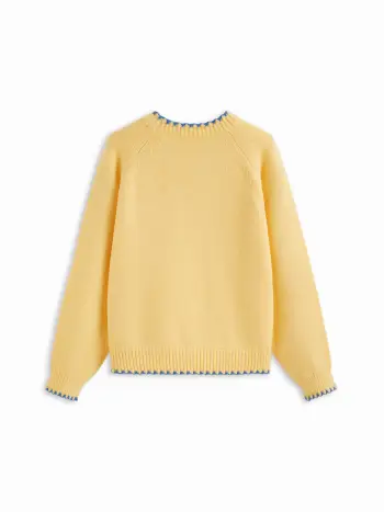 Strick-Oberteil mit Rundhalsausschnitt, kontrastierenden Borten und überdimensionalen langen Ärmeln