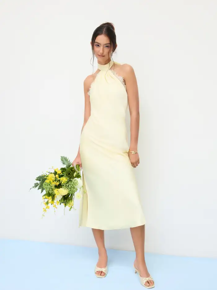 Satin Satin Square Neck Ruched Lace Maxi Dress For Date Wedding