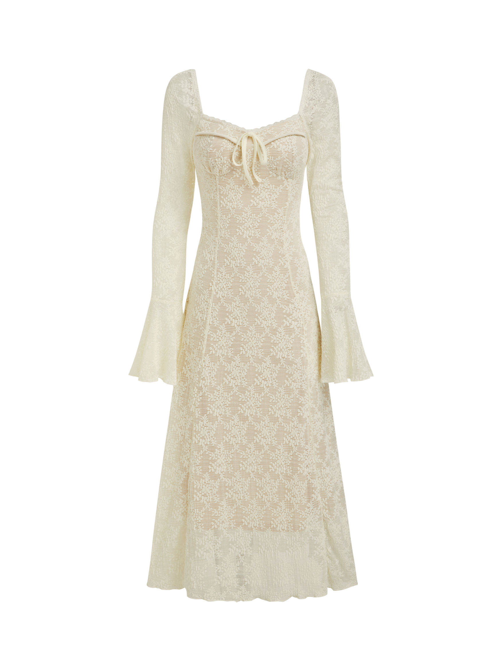 Lace Sweetheart Neckline Bell Sleeve Maxi Dress
