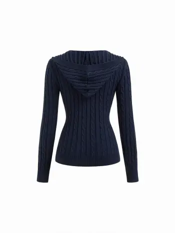 Cardigan a maniche lunghe con cappuccio in maglia a trecce