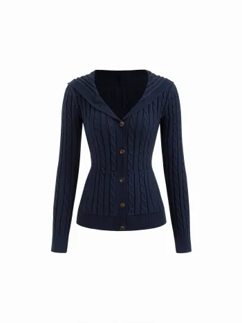 Cardigan a maniche lunghe con cappuccio in maglia a trecce