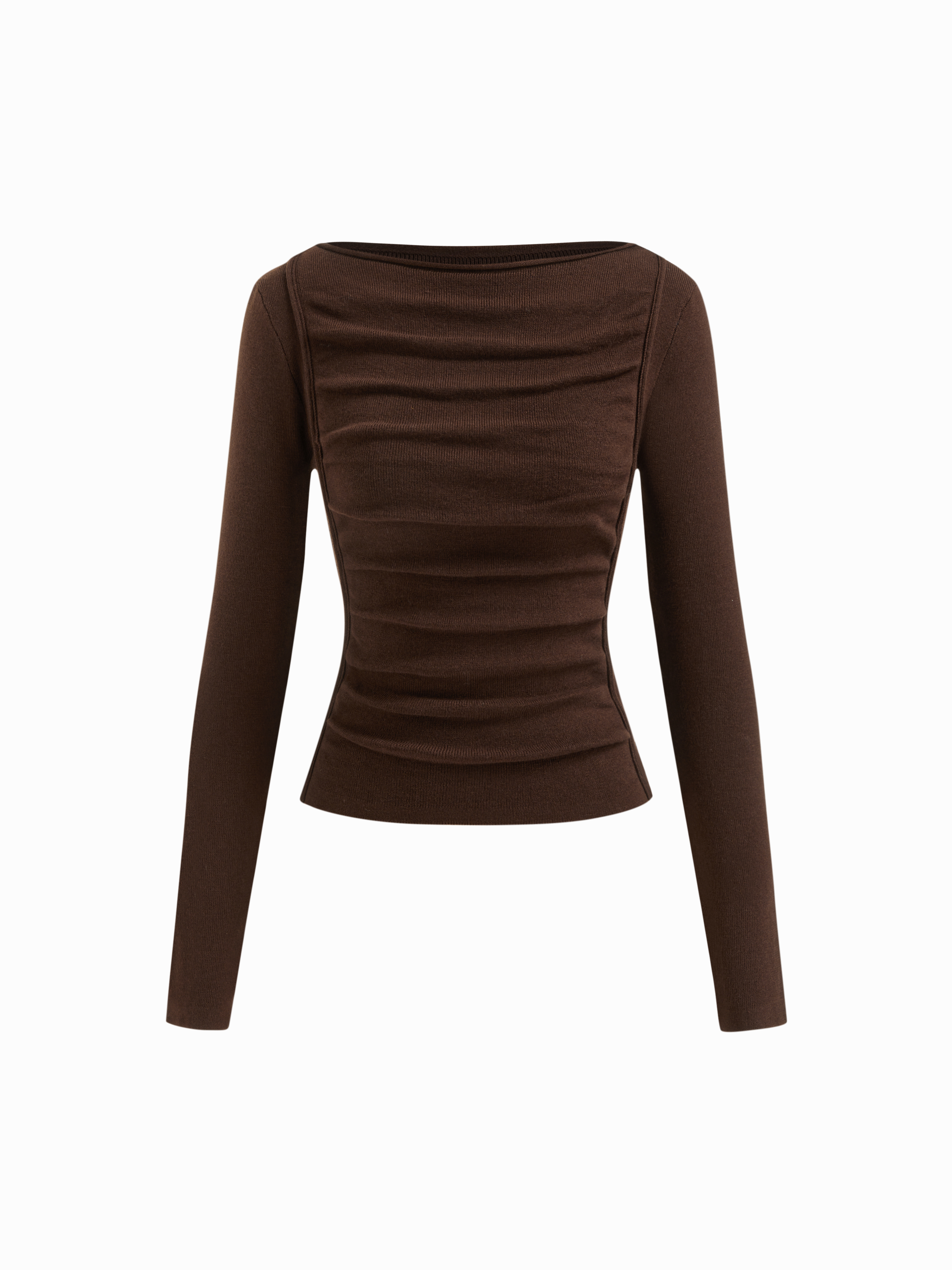 Wool-blend Knit Boat Neck Ruched Long Sleeve Top