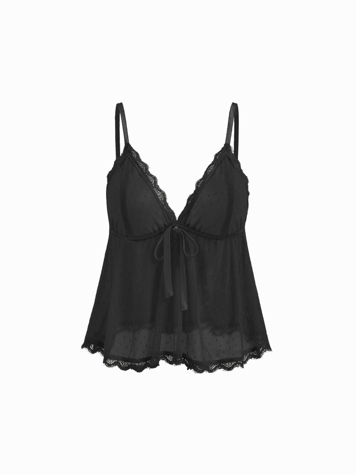 Lace V-neck Knotted Cami Top & Satin Mid Rise Lace Trim Shorts Loungewear Set