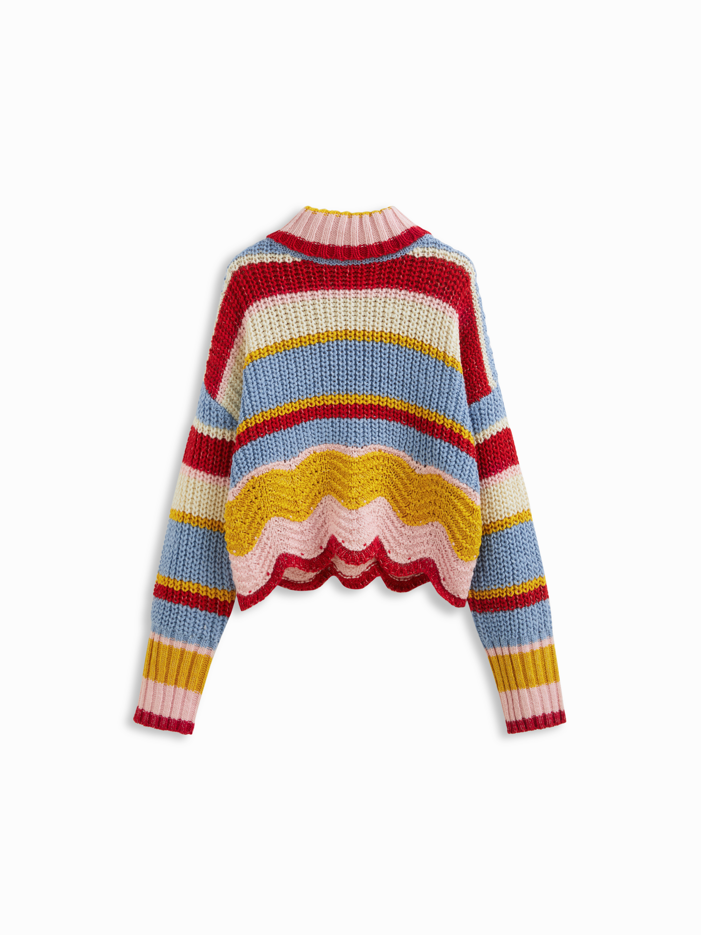 Knit Striped Colorblock High Neck Long Sleeve Oversized Top