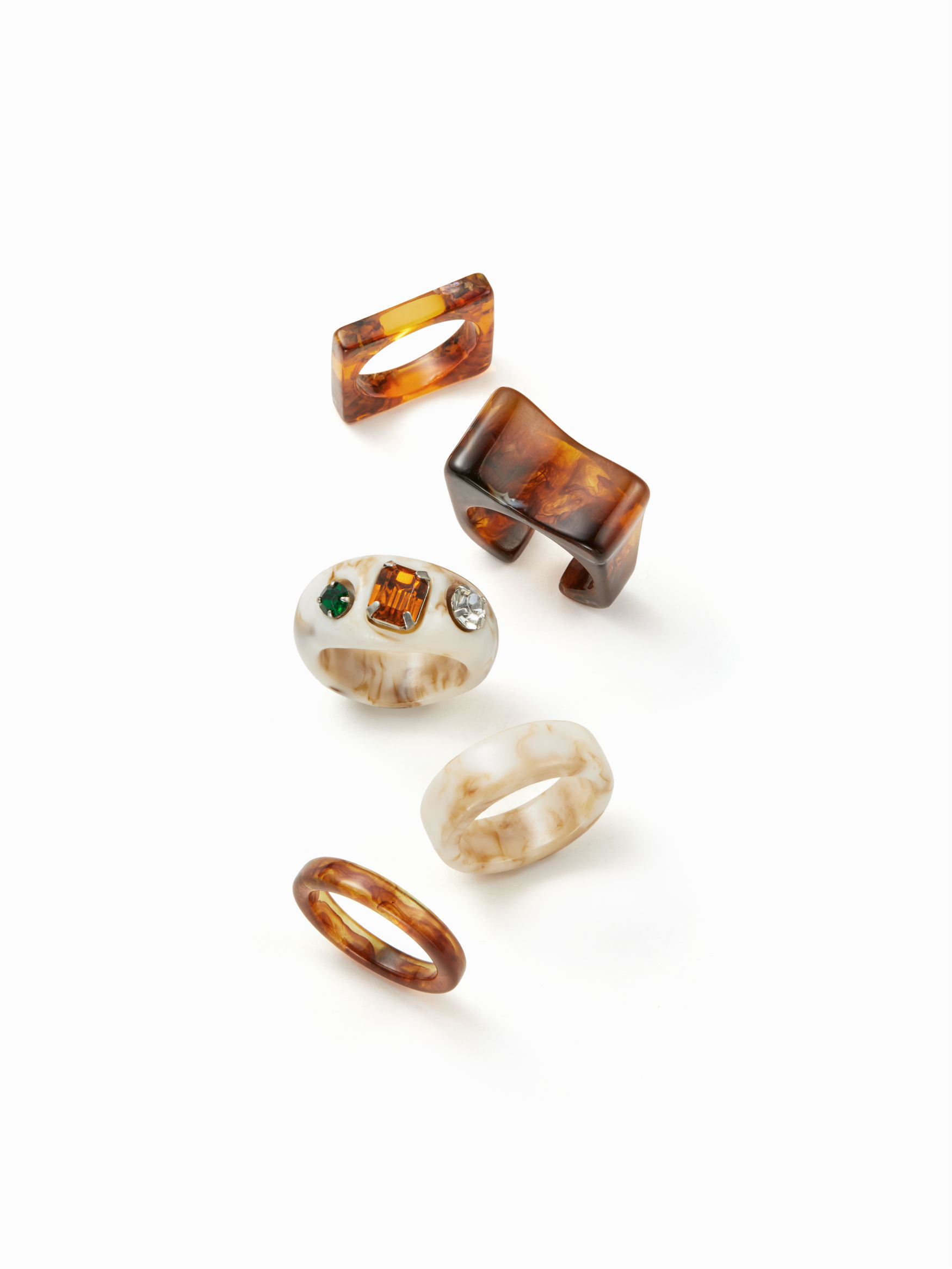 5PCS RHINESTONE & TEXTURED RESIN RING SET