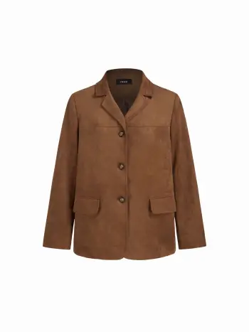 Blazer oversize in pelle scamosciata con colletto a revers e maniche lunghe