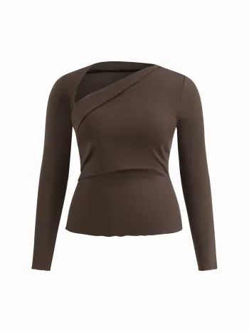 Top asimmetrico a maniche lunghe con arricciatura Curve & Plus